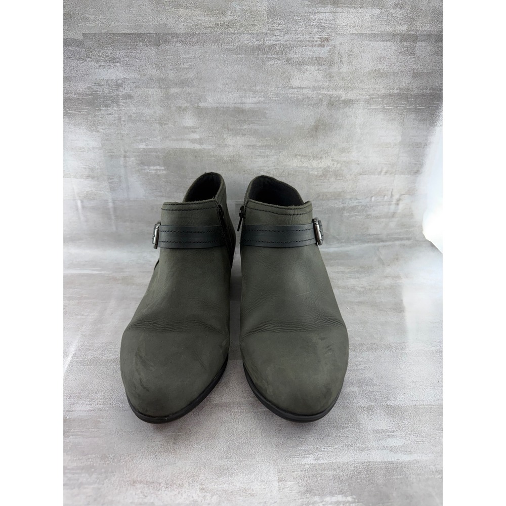 Clarks Collection Olive Green Leather Ankle Boots Buckle Women Sz 9.5W